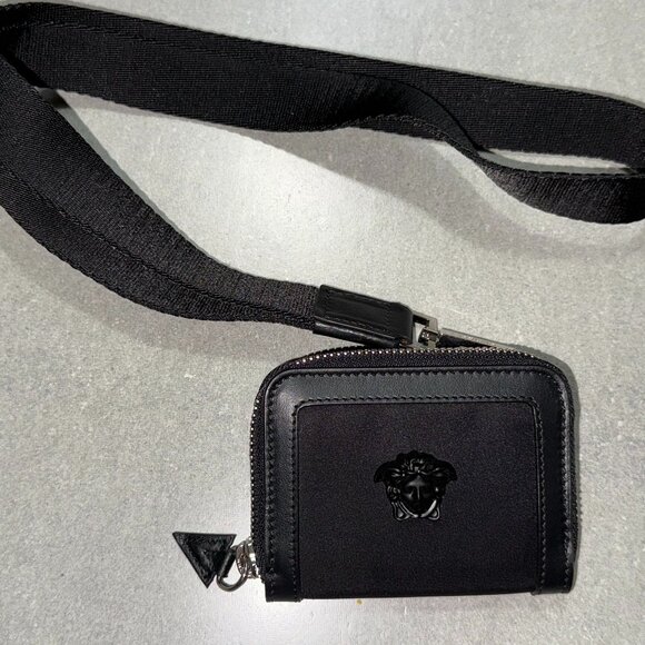 AUTHENTIC MENS WOMENS VERSACE LEATHER NYLON MEDUSA ZIP AROUND LANYARD WALLET - Picture 1 of 9
